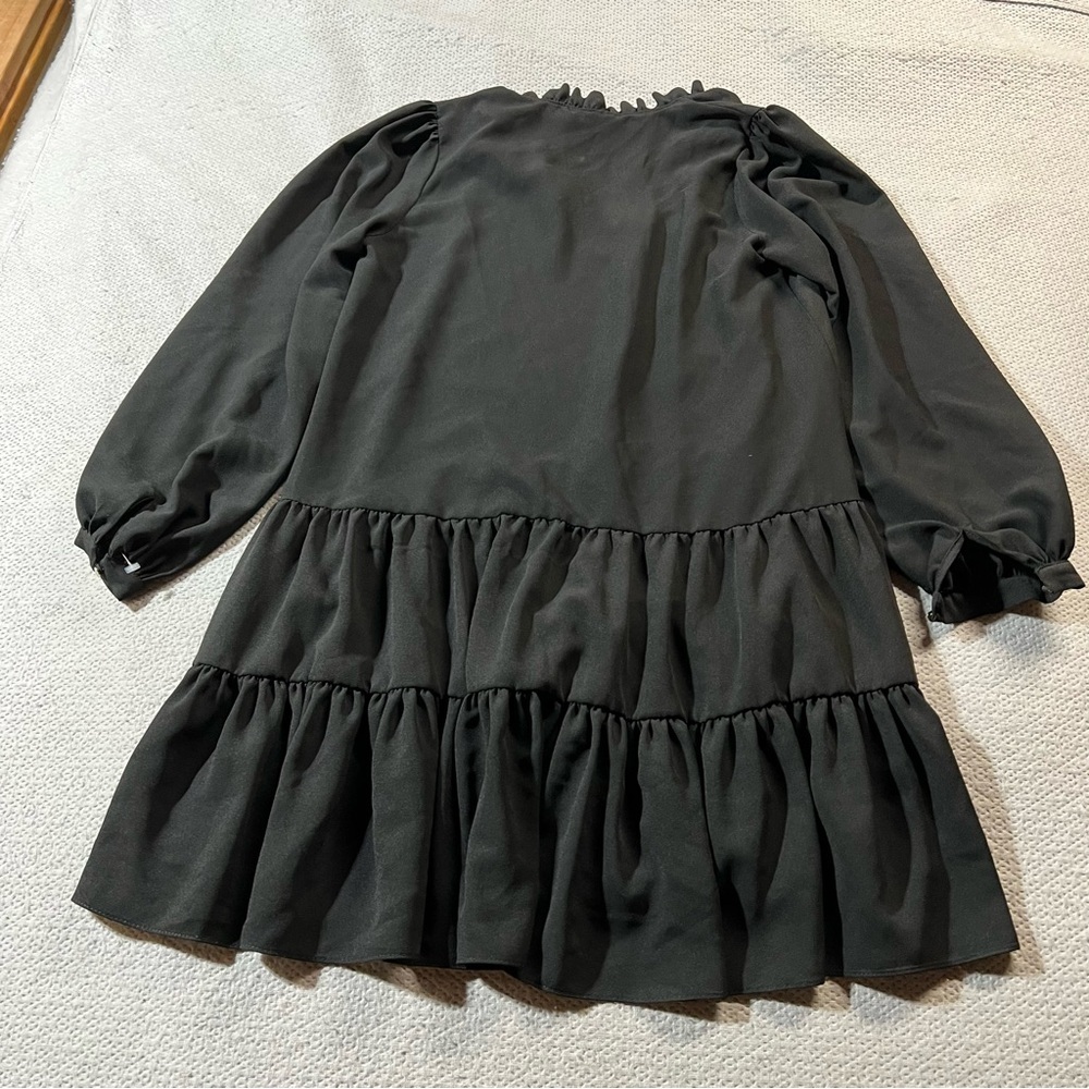 River Island Black High Ruffle Neck Long Sleeve Tiered Chiffon Dress Size 10 Euc View 5